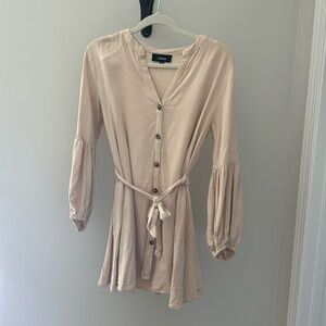 Long sleeve, Tan, Button Down, Shirt Dress with Tie Belt